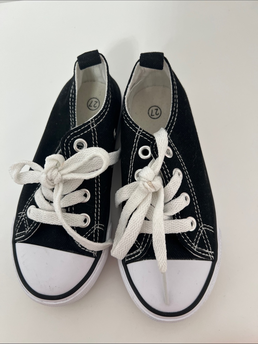 Kids Black Canvas Low-Top Sneakers with White Laces